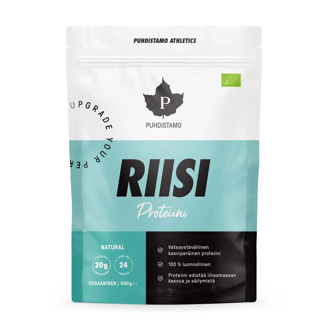 Puhdistamo RIISI Proteiini 600 g i en vit, turkos och svart påse., bild 1 av 1