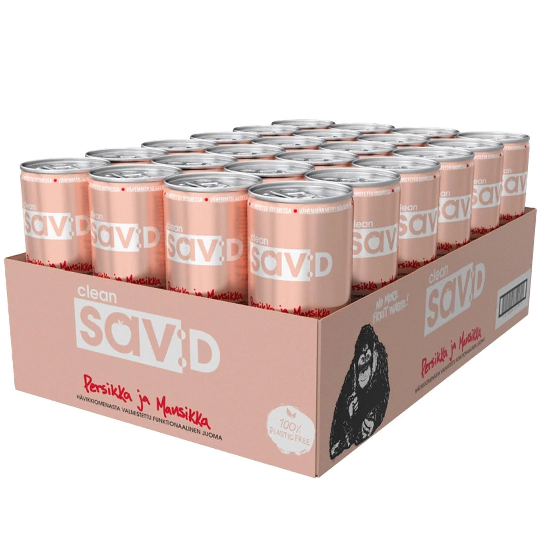 24 x Clean sav:D 330 ml Mansikka Persikka SUPER DEAL vaaleanpunaisessa laatikossa yhteensopivilla energiajuomatölkeillä., kuva 1/1