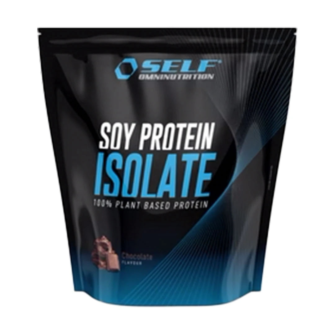 Self Omninutrition Soy Protein 1 kg -proteiinijauhe mustassa pussissa sinisillä yksityiskohdilla, makuna Chocolate., kuva 1/2