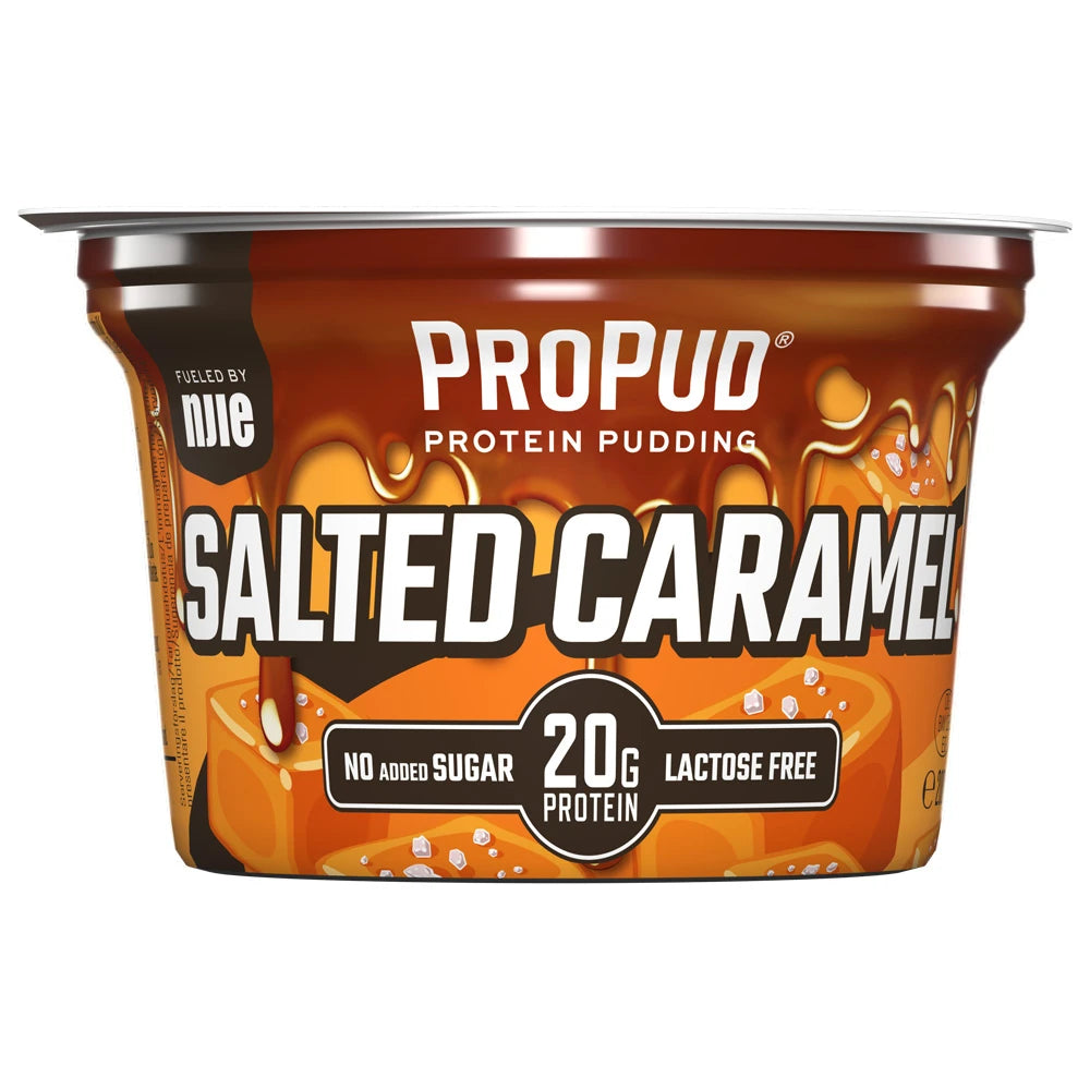 NJIE ProPud 200 g -proteiinivanukas ruskeassa ja oranssissa rasiassa, makuna Salted Caramel., kuva 2/4