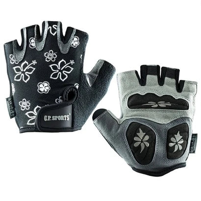 Mustanharmaat kukkakuvioiset C.P. Sports Lady Fitness Glove Black/Grey -treenihanskat pehmustetulla sisäpuolella.