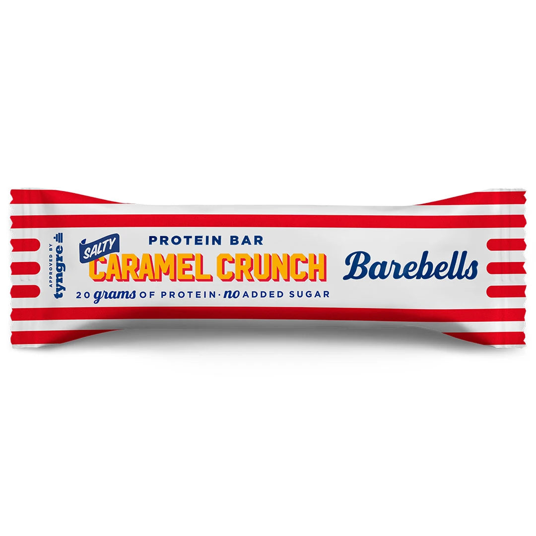 Barebells Soft protein bar 55 g valkoisessa pakkauksessa punaisilla raidoilla, makuna Salty Caramel Crunch., kuva 12/21