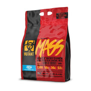 Mutant Mass 6.8 kg gainer i en röd och svart påse med gula detaljer för smaken Cookies & Cream.