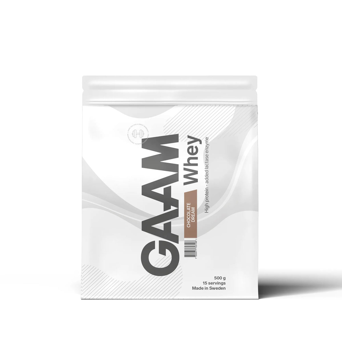 GAAM Whey 500 g -proteiinijauhe valkoisessa pussissa, makuna Chocolate Dream., kuva 2/2