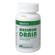 Sportlab Maximum Drain 60 caps, nesteenpoistoa edistävä ravintolisä valkoisessa purkissa vihreällä tekstillä.