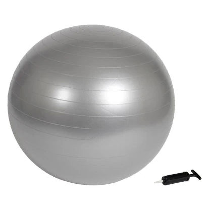 Hopeanvärinen ja uritettu Virtufit Gym Ball + Pump 45 cm -jumppapallo sekä musta käsipumppu., kuva 1/1