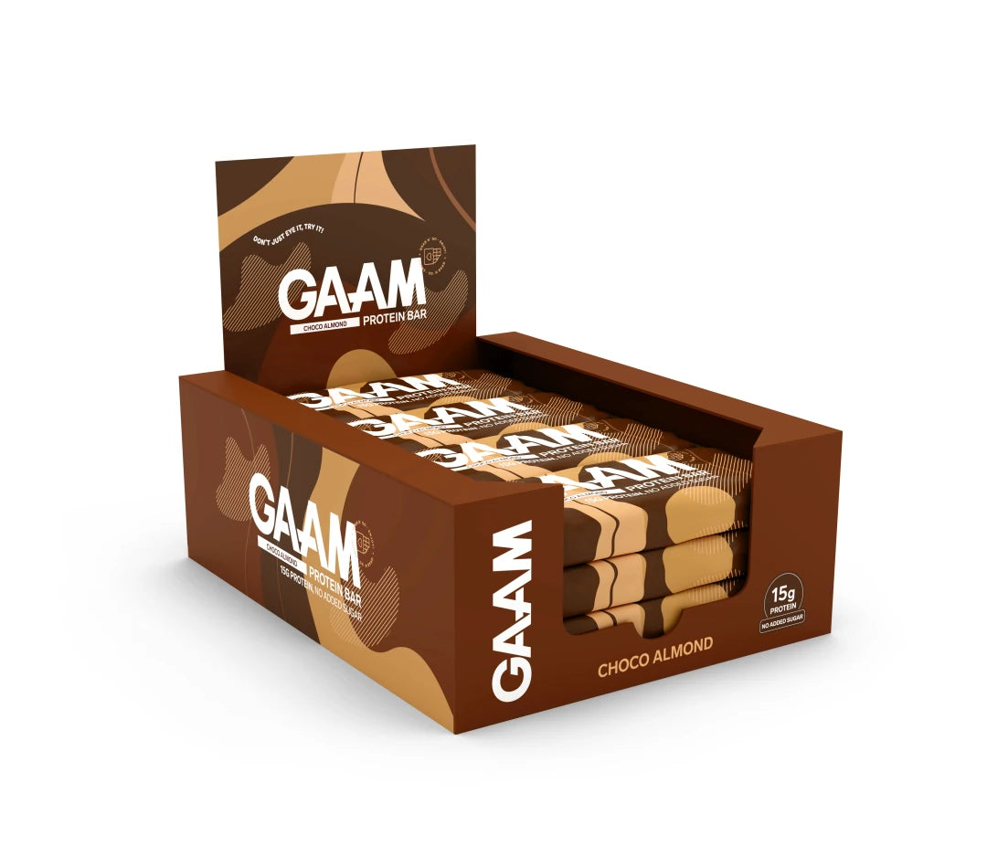 12 x GAAM Protein Bar 45 g Choco Almond ruskeassa ja vaaleanruskeassa pakkauksessa., kuva 1/1