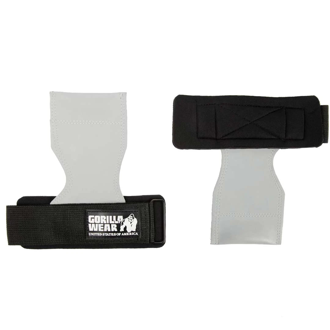 Gorilla Wear Lifting Grips Black/Grey med svarta handledsremmar, kardborrefäste och en grå gummiplatta.