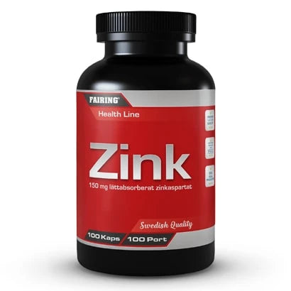 Fairing Zink -kivennäisainelisä mustassa purkissa, jossa on punainen etiketti ja 100 kapselia., kuva 1/1