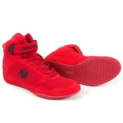 Gorilla Wear High Tops red, punaiset nostokengät korkealla varrella ja tarranauhalla, joiden litteä pohja on esillä., kuva 5/12