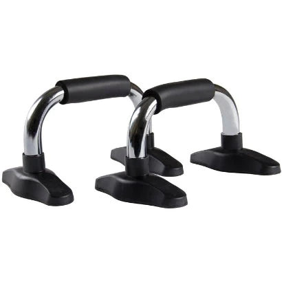 Virtufit Push Up Bars Chrome -punnerruskahvat kromatusta alumiinista, joissa on mustat kädensijat ja jalat., kuva 1/1