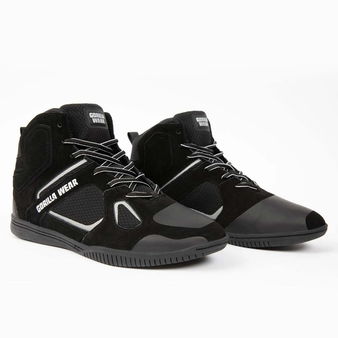 Mustat mokkanahkaiset Gorilla Wear Troy High Tops Black &amp; Grey -treenikengät korkealla varrella., kuva 8/10
