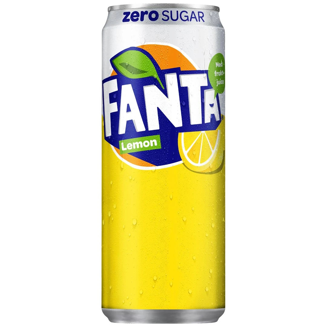 Fanta Zero 330 ml keltaisessa alumiinitölkissä, makuna Lemon., kuva 3/4