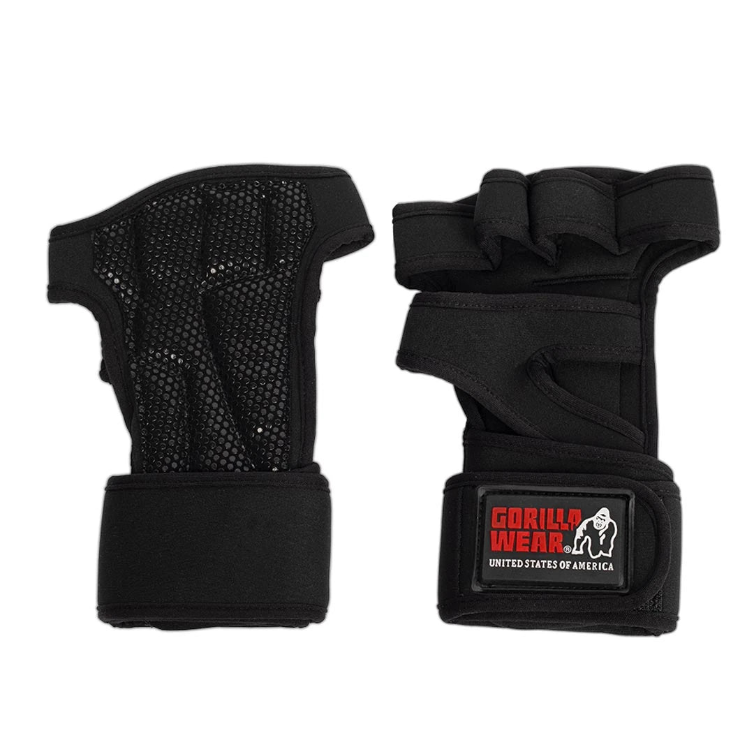 Mustat Gorilla Wear Yuma Weightlifting Workout Gloves Black pitopinnalla, avoimella muotoilulla ja rannetuella., kuva 5/7