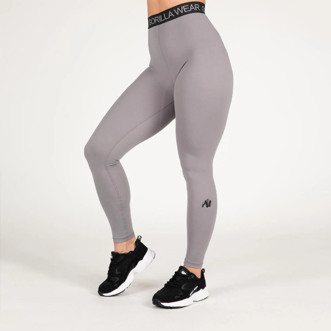 Gorilla Wear Colby Leggings Grey är grå träningstights för dam med följsam passform och svart elastisk linning., bild 6 av 6