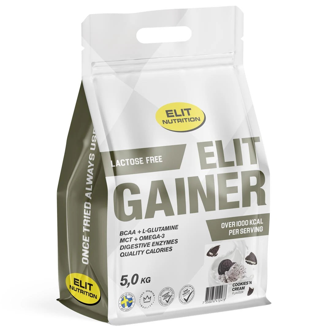 Valkoinen pussi Elit Nutrition Gainer - Lactose Free 5 kg -jauhetta maussa Cookies'n Cream., kuva 4/4