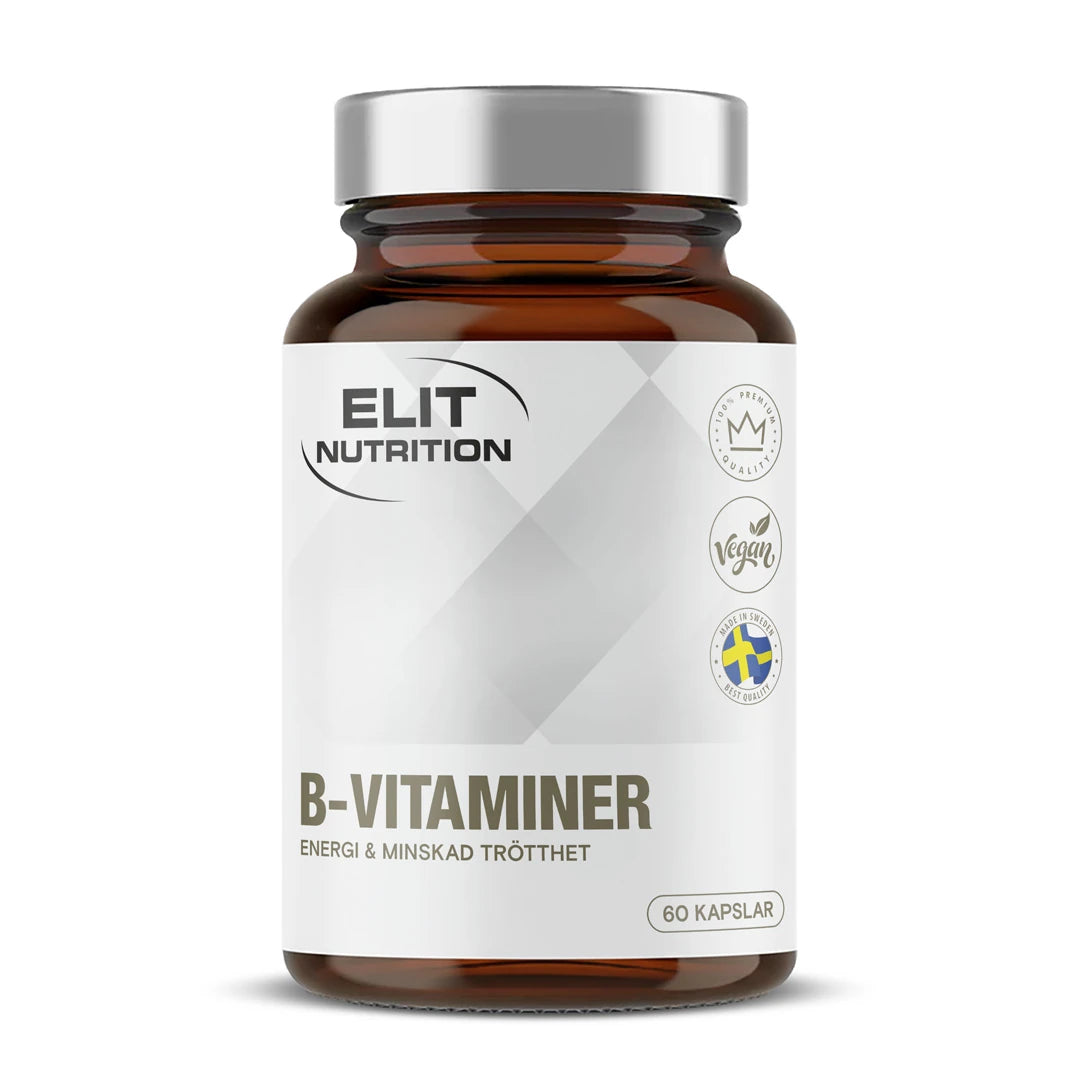 Elit Nutrition B-Complex 60 caps ruskeassa muovipurkissa, jossa on hopeinen kansi ja valkoinen etiketti., kuva 1/1