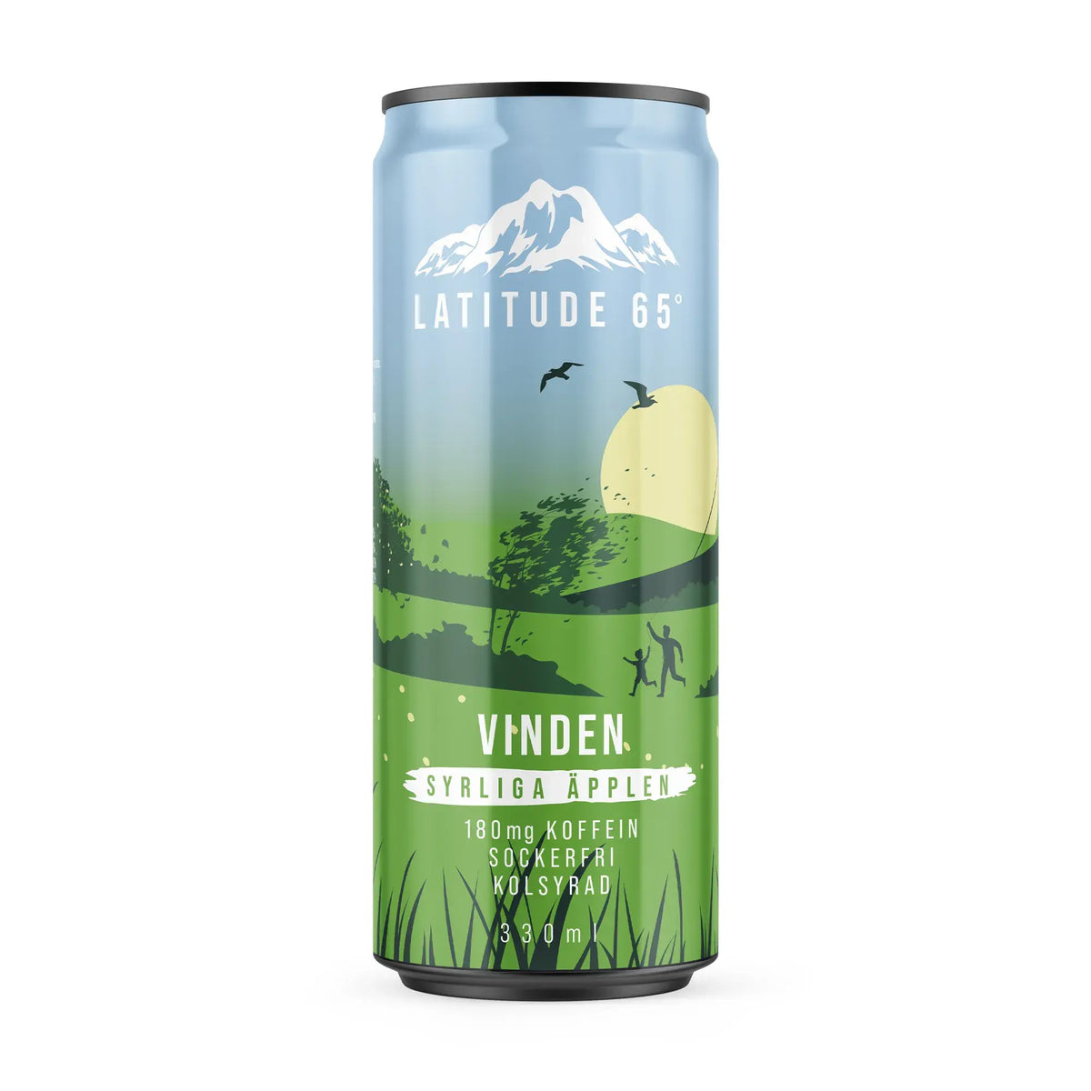 Latitude 65 330 ml -hiilihapotettu energiajuoma vaaleansinisessä ja vihreässä luontoaiheisessa tölkissä, makuna kirpeä omena., kuva 11/21
