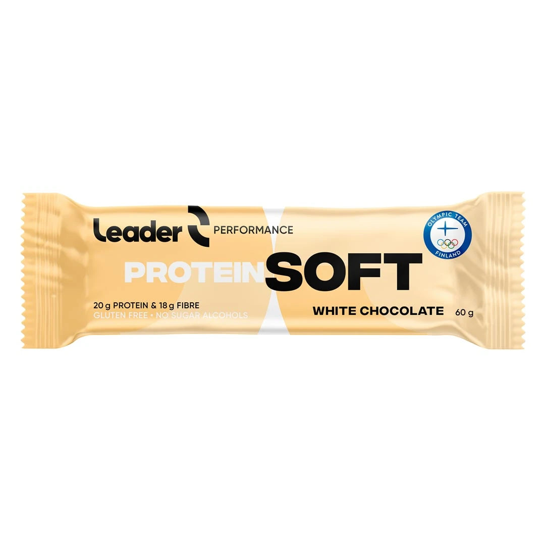 Leader Performance SoftBar 60 g -proteiinipatukka vaaleankeltaisessa pakkauksessa, makuna White Chocolate., kuva 1/2