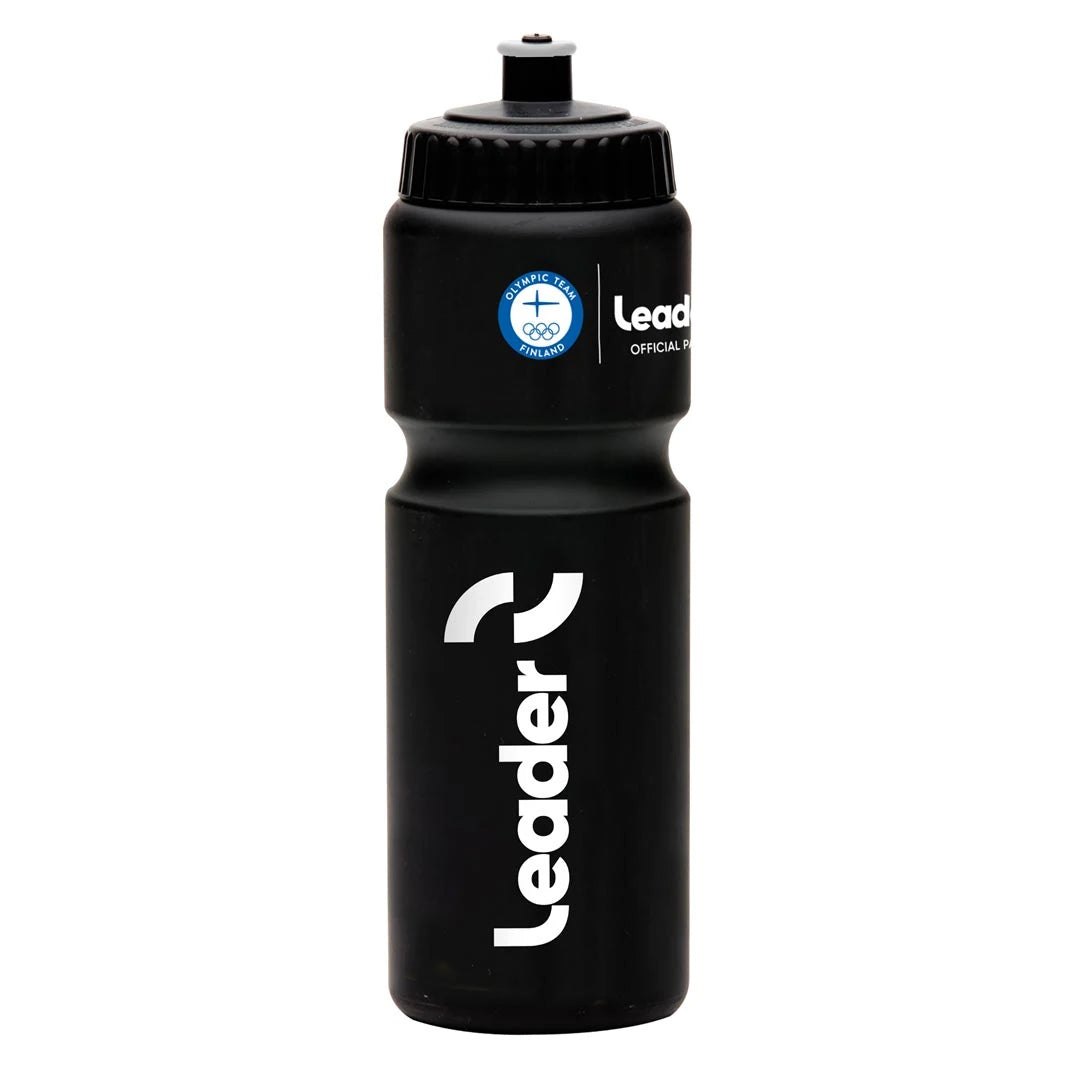 Musta urheilupullo valkoisella logolla, tuotteena Leader Olympic Team Drinking Bottle 750 ml pyöräilyyn., kuva 2/2