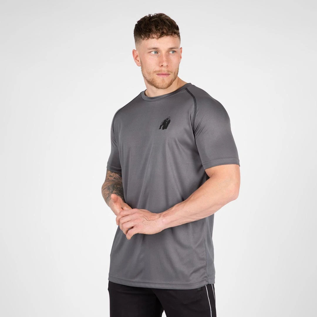 Gorilla Wear Performance T-Shirt grey on harmaa lyhythihainen polyesteritreenipaita mustalla rintalogolla., kuva 2/7