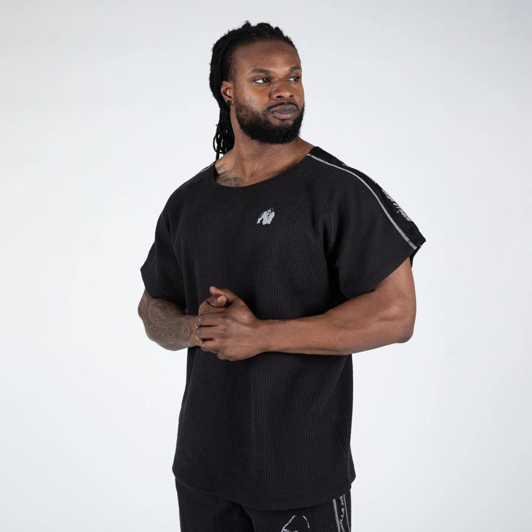 Musta joustinneuleinen Gorilla Wear Buffalo Old School Workout Top black/grey -t-paita harmailla yksityiskohdilla., kuva 2/5