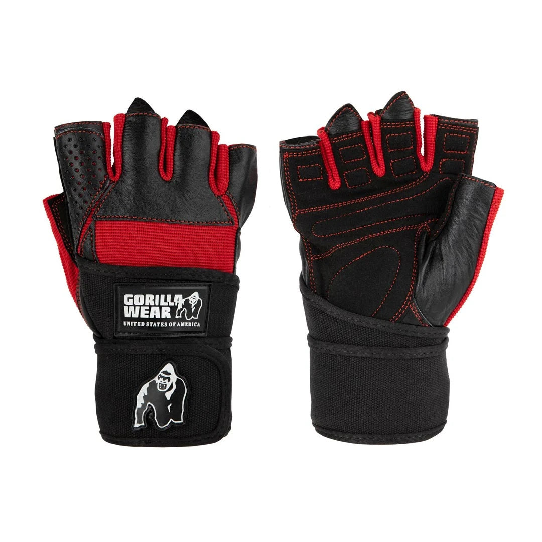 Gorilla Wear Dallas Wrist Wraps Gloves black/red -treenikäsineet mustaa nahkaa punaisilla yksityiskohdilla ja rannesiteillä., kuva 5/7