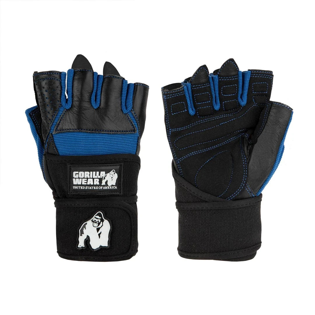 Gorilla Wear Dallas Wrist Wraps Gloves black/blue -treenikäsineet rannetuilla, mustaa nahkaa ja sinistä mesh-kangasta., kuva 4/7