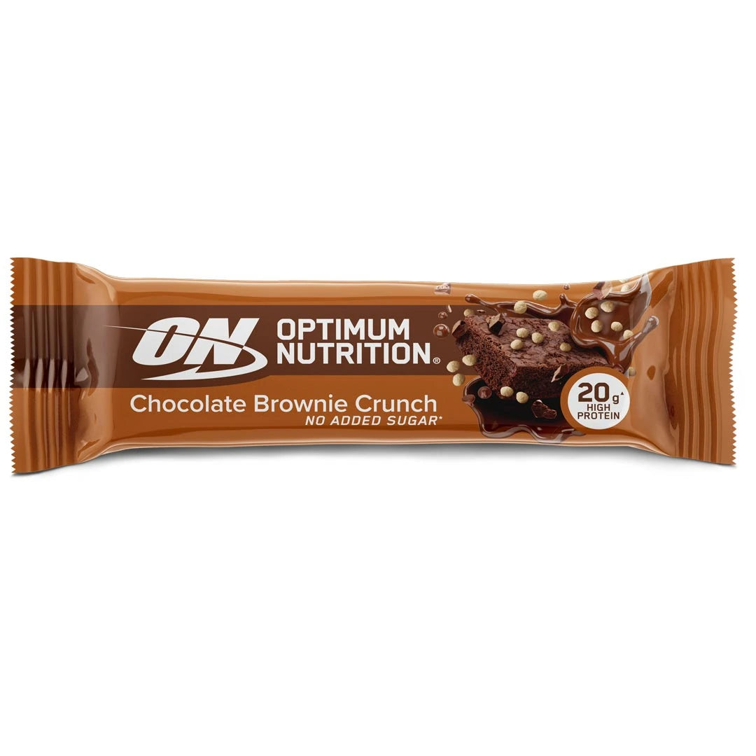 Optimum Nutrition Protein Bar 70 g ruskeassa pakkauksessa suklaayksityiskohdilla, makuna Chocolate Brownie Crunch., kuva 1/2
