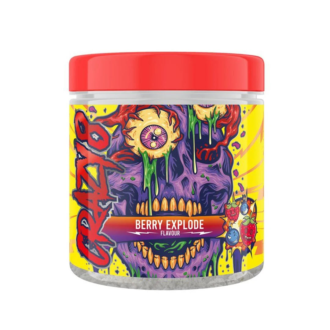 Swedish Supplements Crazy 8 325 g PWO-jauhe punakantisessa, pääkallokuvioidussa purkissa, makuna Berry Explode., kuva 1/1