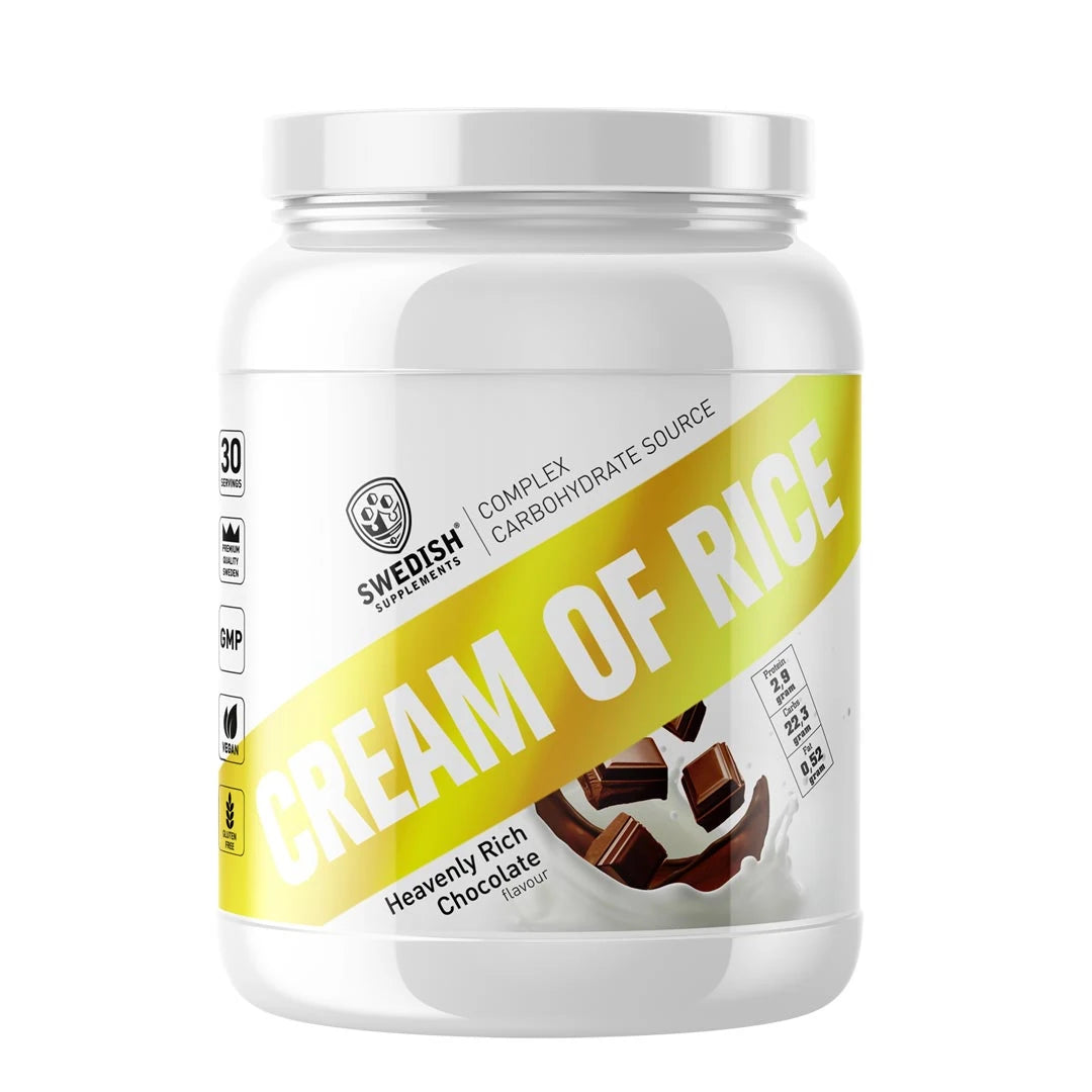 Swedish Supplements Cream of Rice 1 kg -hiilihydraattijauhe valkoisessa purkissa, makuna Heavenly Rich Chocolate., kuva 1/1