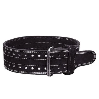 Musta nahkainen C.P. Sports Powerlifting Belt Black -nostovyö kaksirivisellä metallisoljella., kuva 2/7