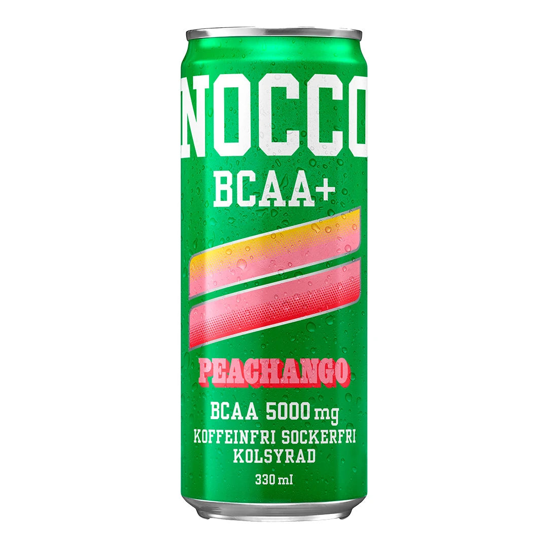 Vihreä, huurteinen NOCCO BCAA+ 330 ml -tölkki makuna Peachango., kuva 1/3