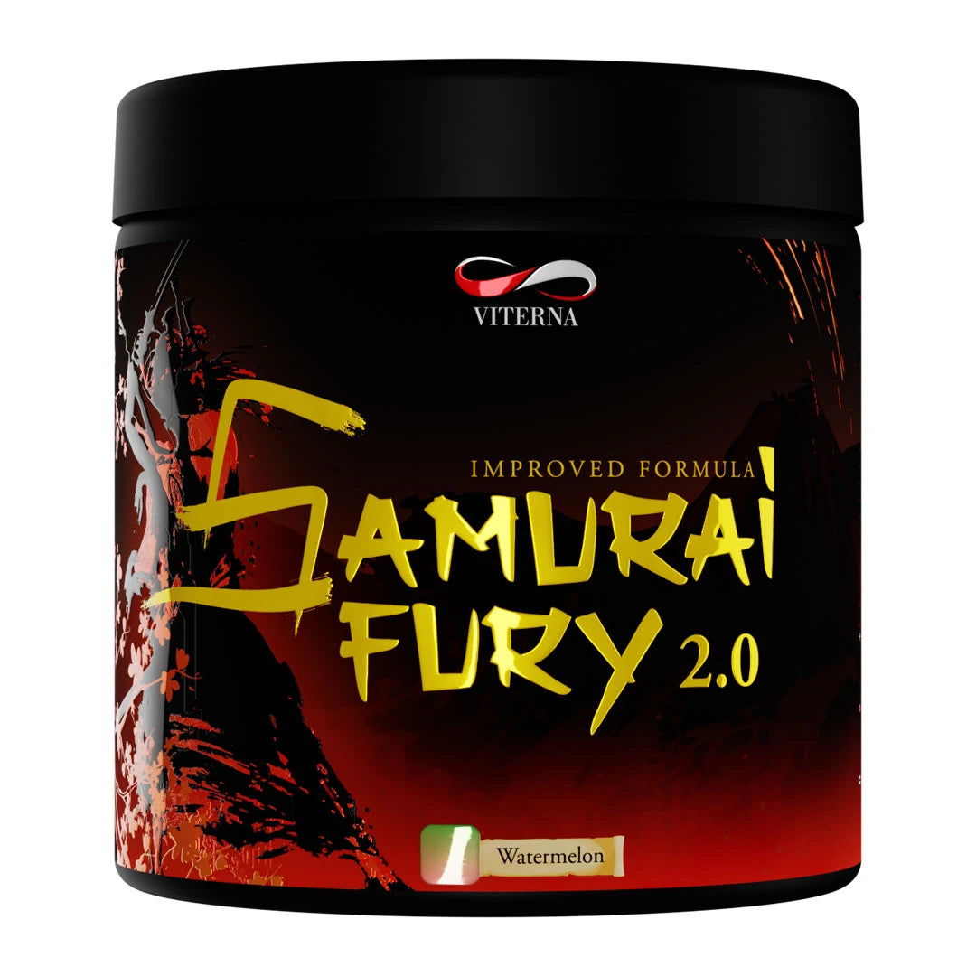 Viterna Samurai Fury 2.0 375 g pre-workout mustassa purkissa tummanpunaisella designilla, makuna Watermelon., kuva 1/1