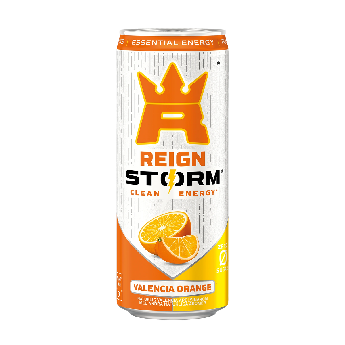 Reign Storm Energy 355 ml valko-oranssissa tölkissä appelsiinikuviolla, makuna Valencia Orange., kuva 2/5