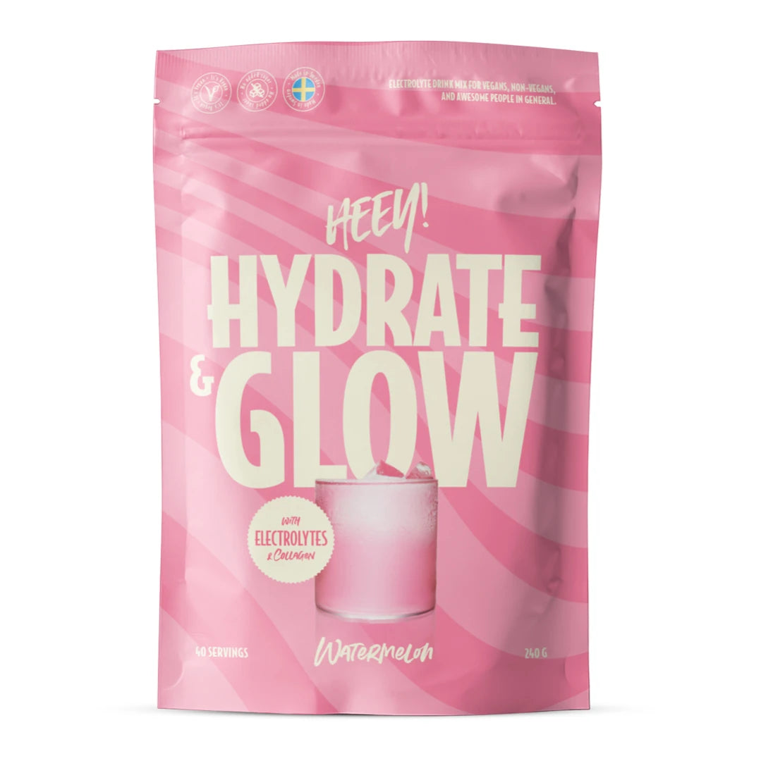Heey! Elektrolyter + Coll-egan® 240 g elektrolytpulver i en rosa påse för smaken Watermelon., bild 1 av 4