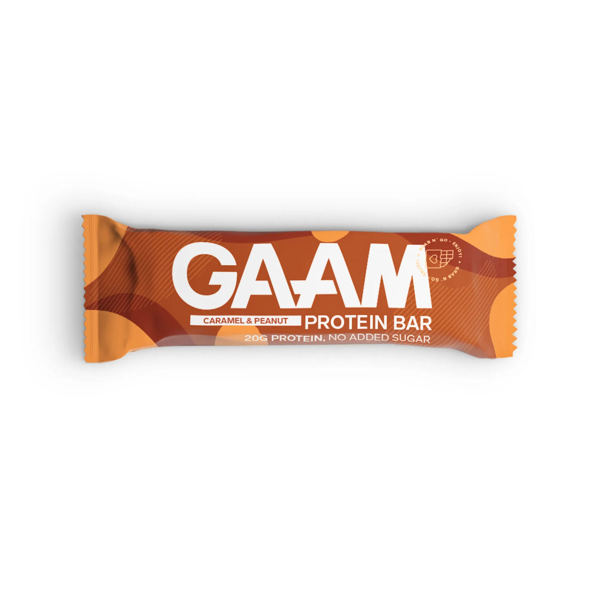 GAAM Protein &amp; Soft bar 45 g -proteiinipatukka, makuna Caramel Peanut, oranssi-ruskeassa pakkauksessa., kuva 6/6