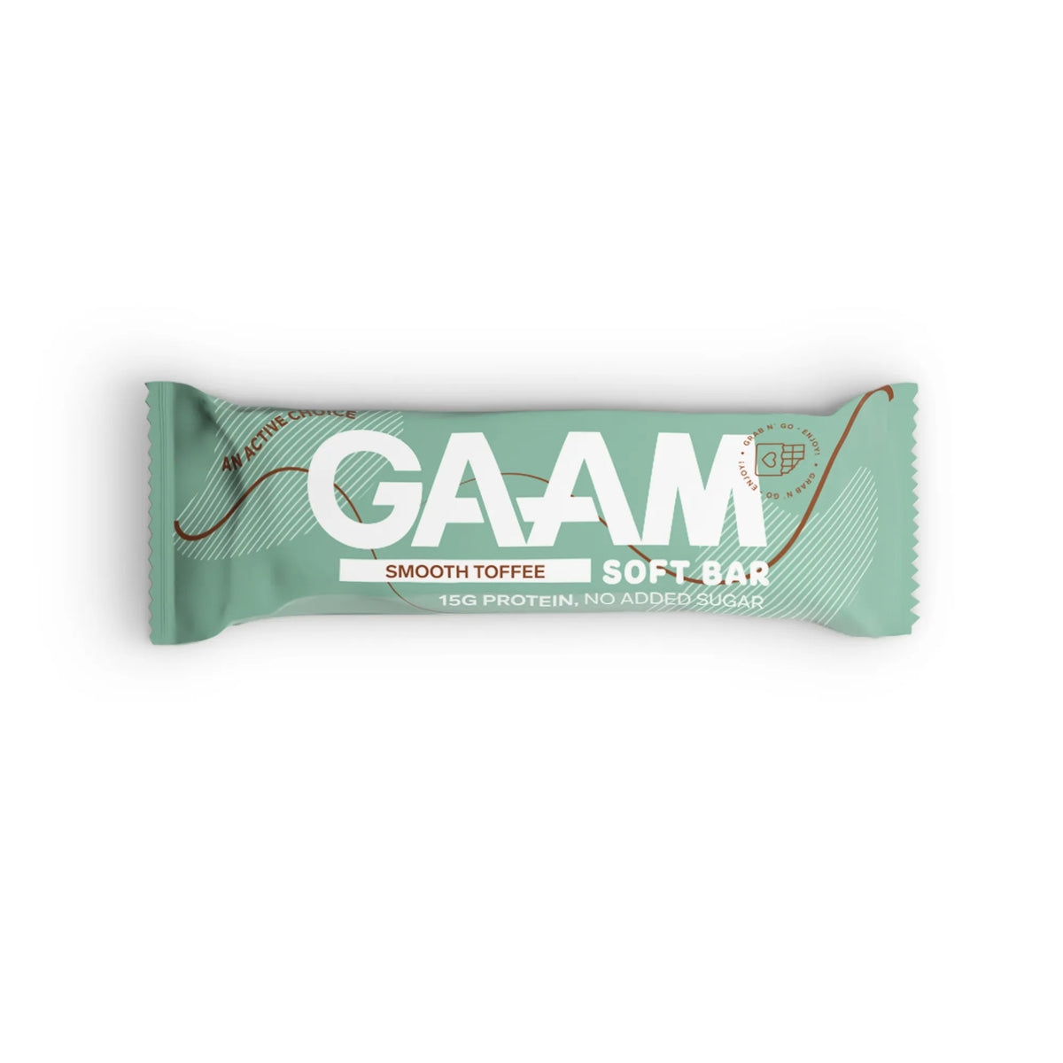 GAAM Protein & Soft bar 45 g vaaleanvihreässä pakkauksessa, makuna Smooth Toffee.