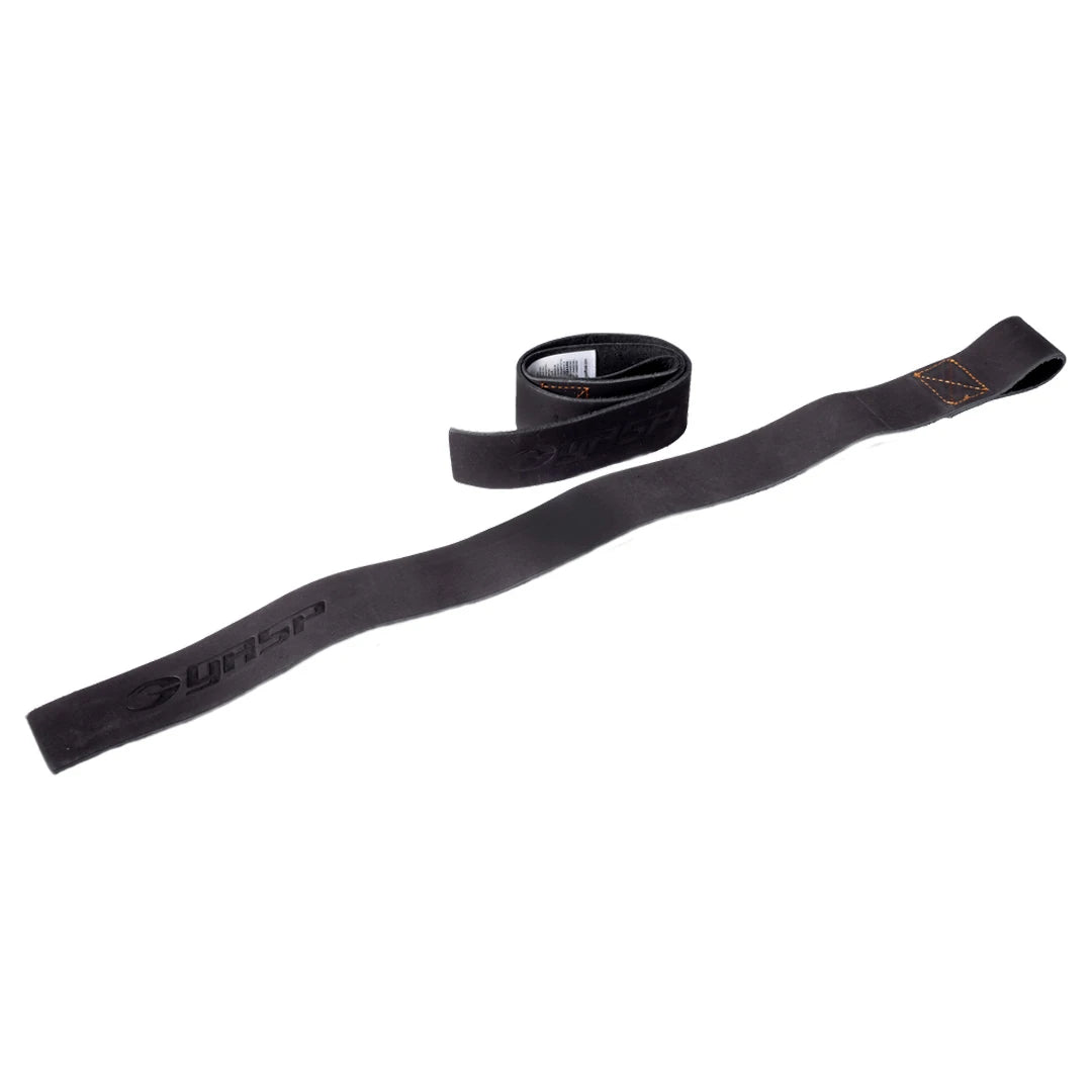 Mustat nahkaiset Gasp Leather Straps Black -vetoremmit kohokuvioidulla logolla ja oransseilla tikkauksilla., kuva 1/1