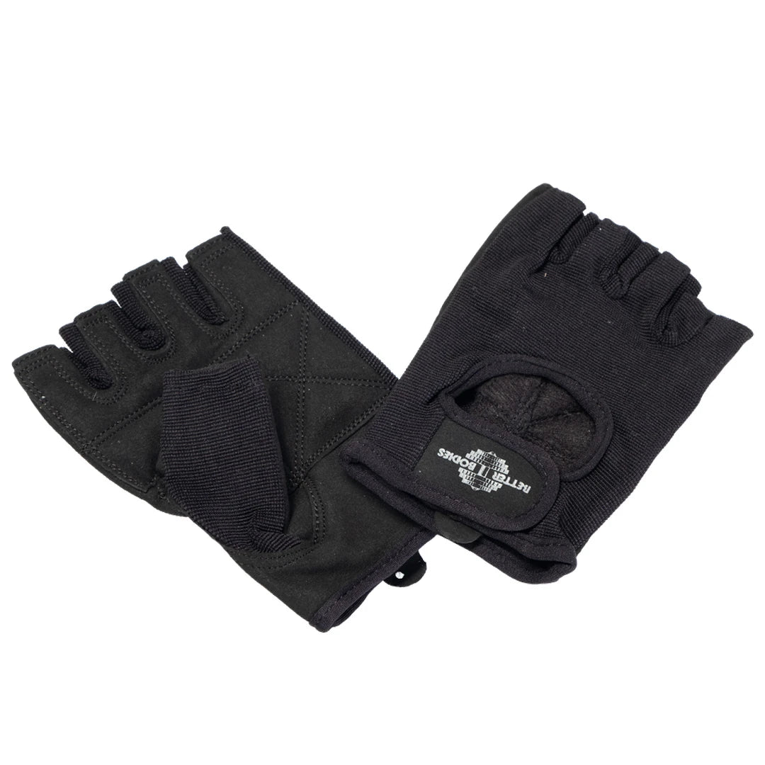 Mustat puolisormiset Better Bodies Basic Gym Gloves -treenikäsineet verkkokankaalla ja tarranauhalla., kuva 5/5