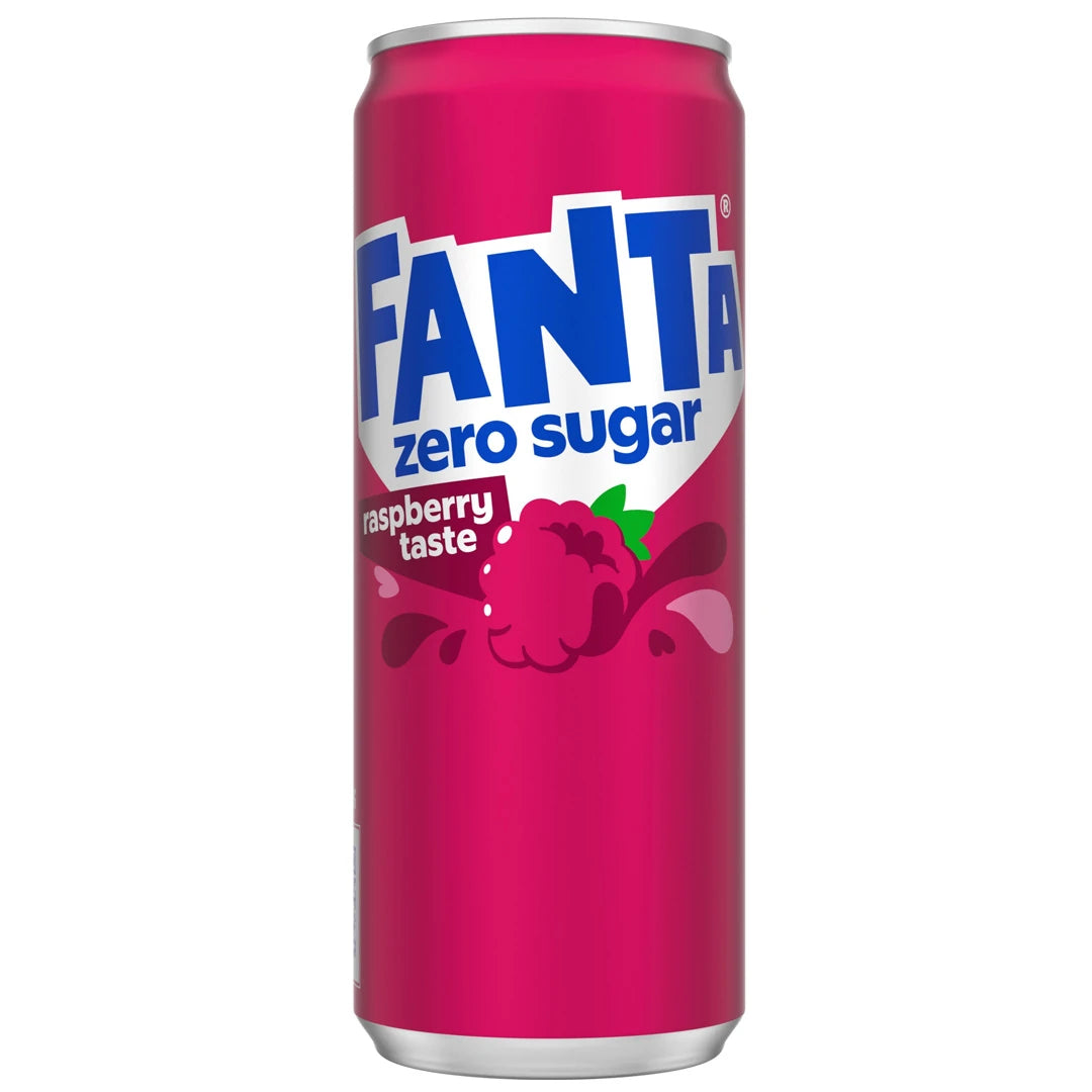 Fanta Zero 330 ml tummanroosassa tölkissä, makuna Raspberry., kuva 4/4