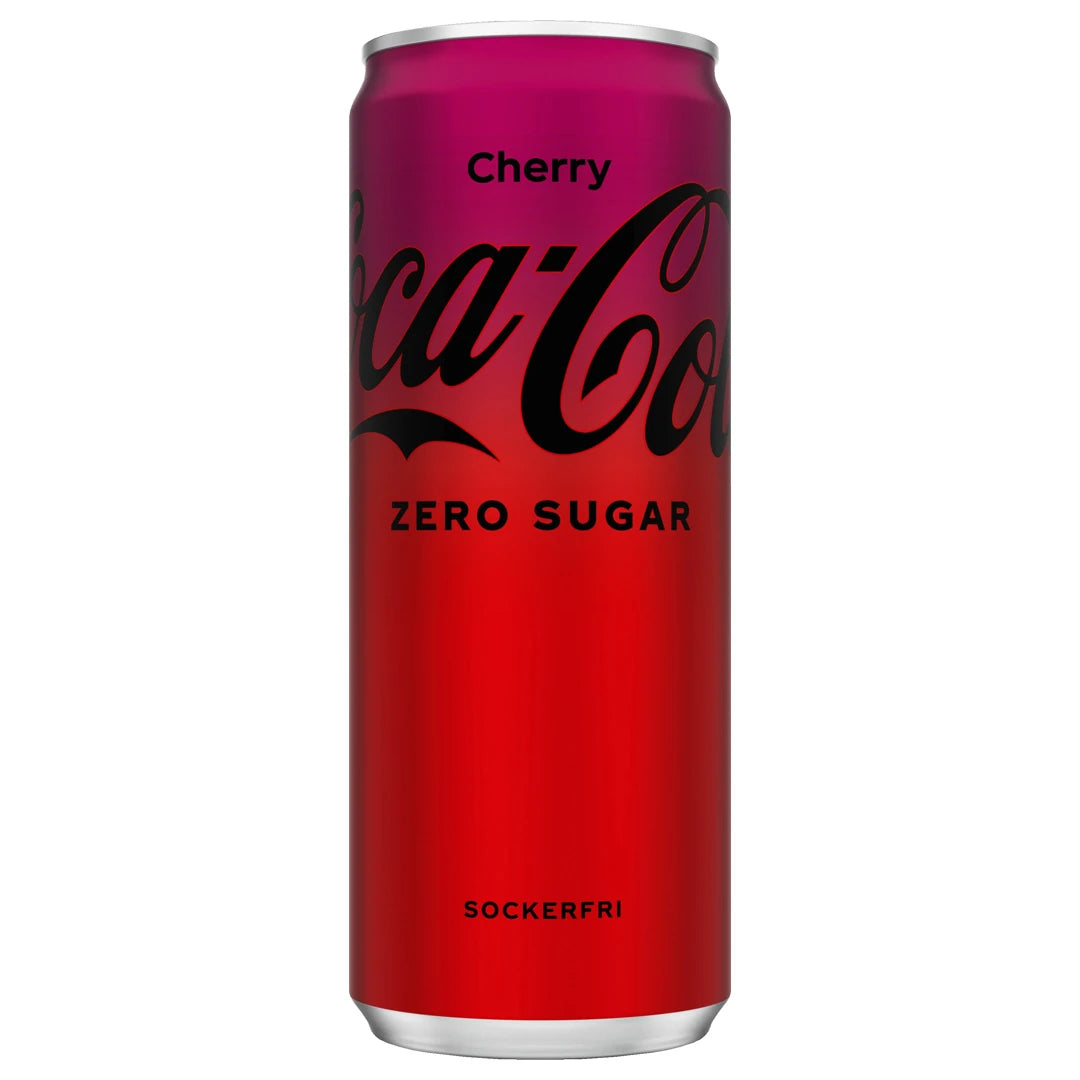 Coca-Cola Zero 330 ml punaisessa ja tummanroosassa tölkissä, makuna Cherry., kuva 3/4