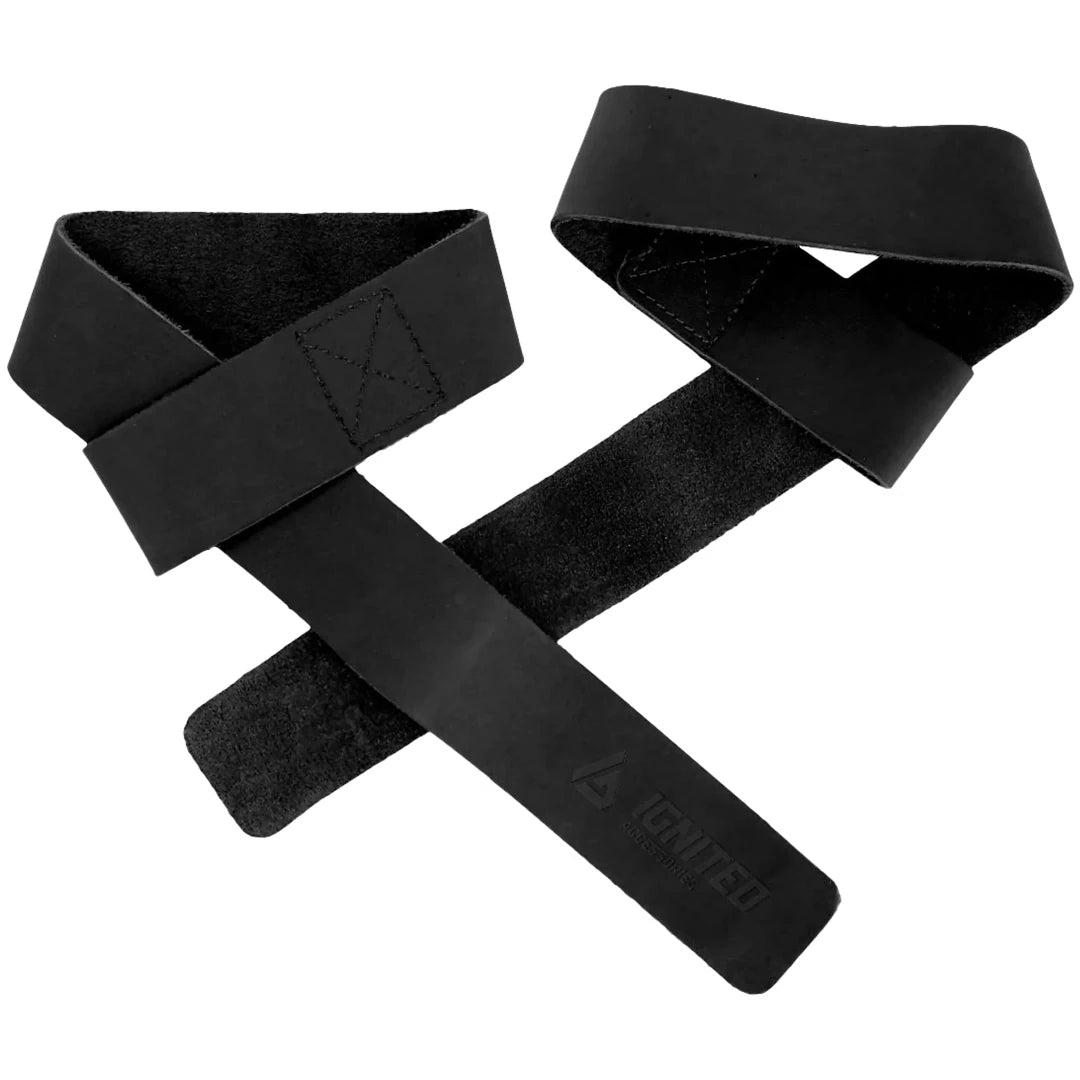 Ignited Premium Adjustable Leather Straps Grey ovat mustat, säädettävät nahkaiset vetoremmit raskaaseen voimaharjoitteluun., kuva 1/1