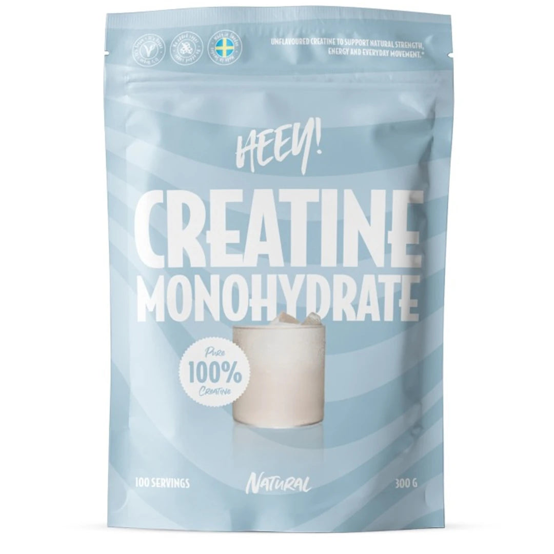 Heey! 100% Creatine Monohydrate 300 g vaaleansinisessä raidallisessa pussissa, makuna Natural., kuva 1/1