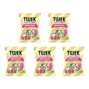 5 x Tweek Sweets 70 g Banana Bliss i gulrandiga godispåsar med rosa detaljer.