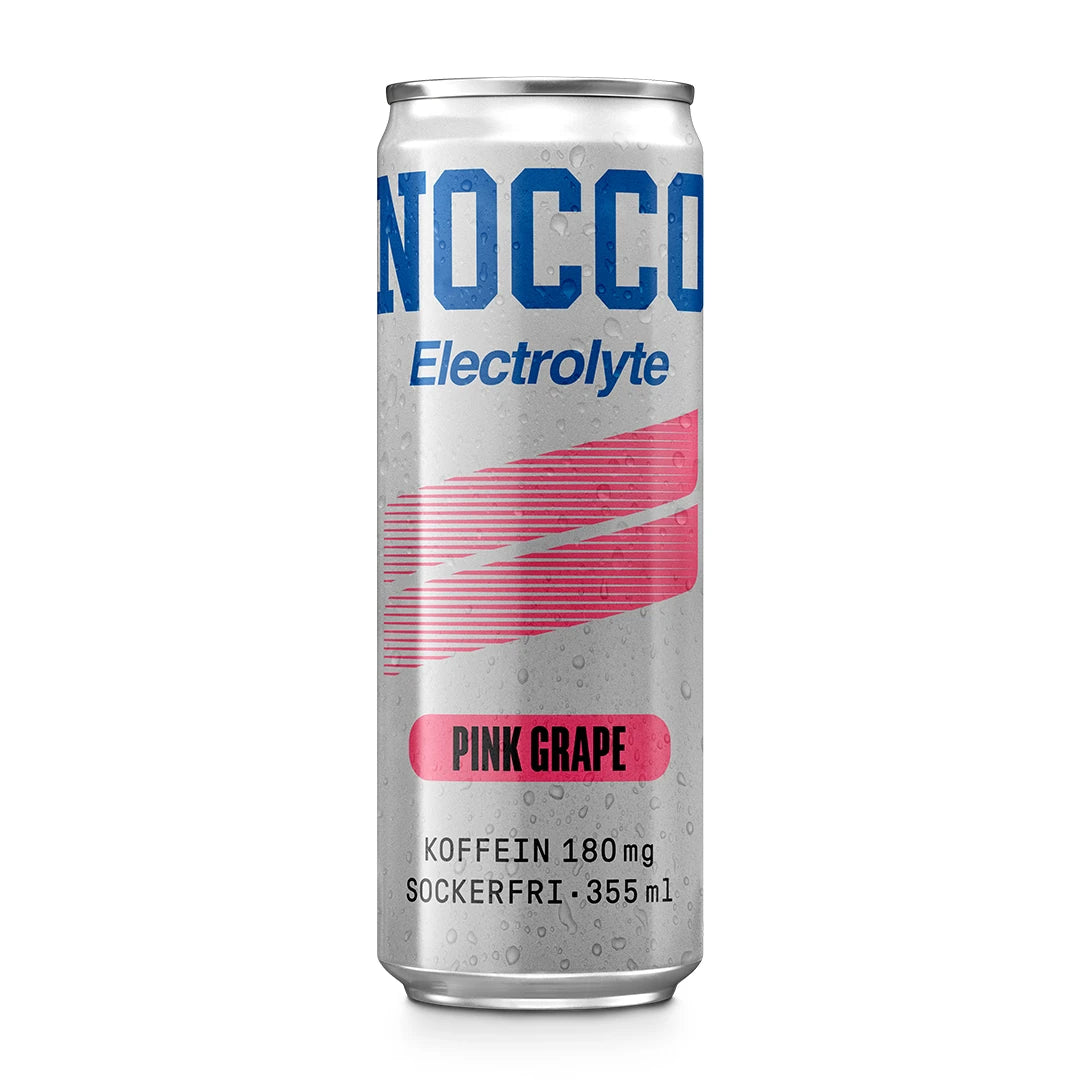 Hopeanvärinen NOCCO Electrolyte 355 ml -tölkki vaaleanpunaisilla yksityiskohdilla, makuna Pink Grape., kuva 2/3
