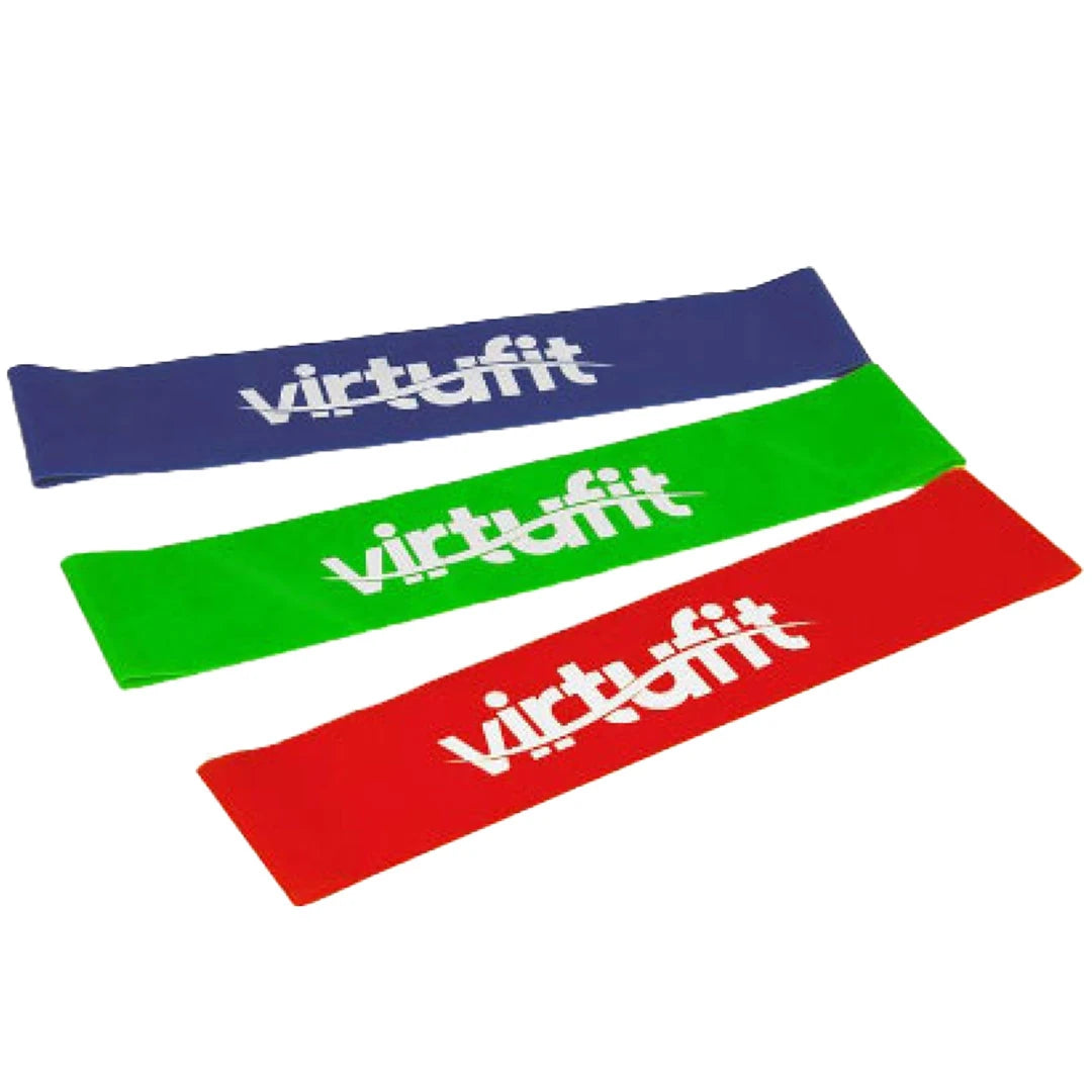 Virtufit Mini Resistance Bands Elastic Set - 3 Strengths, sisältää sinisen, vihreän ja punaisen vastuskuminauhan., kuva 1/1