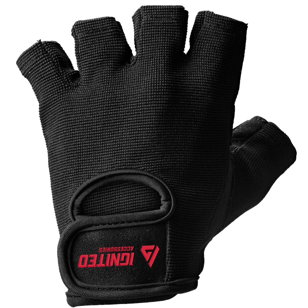 Musta Ignited Classic Lifting Gloves Black -treenihanska, jossa on mesh-päällinen, säädettävä hihna ja punainen logo., kuva 4/6