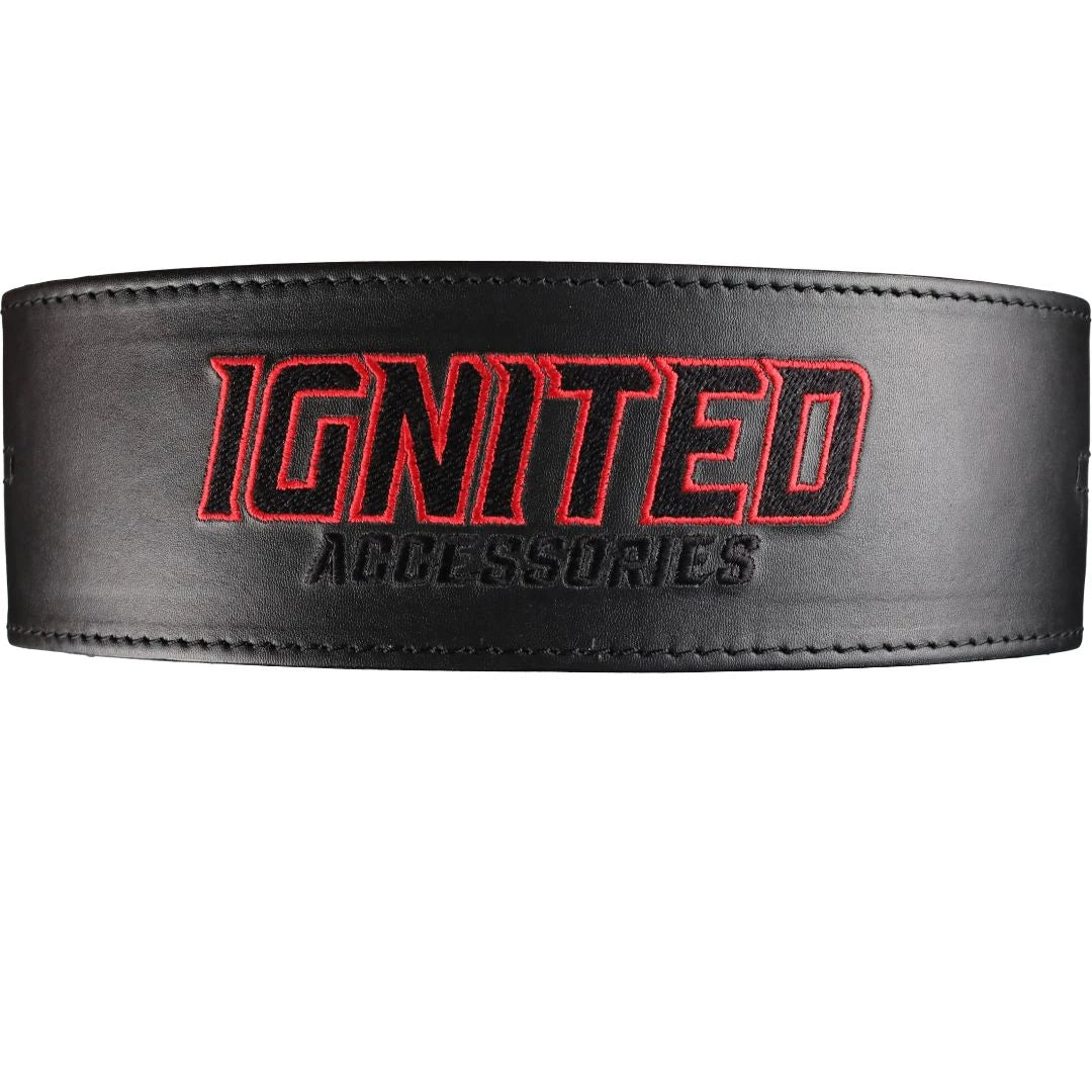 Musta nahkainen Ignited Padded Premium Lifting Belt Black -nostovyö punaisella brodeeratulla logolla., kuva 5/5