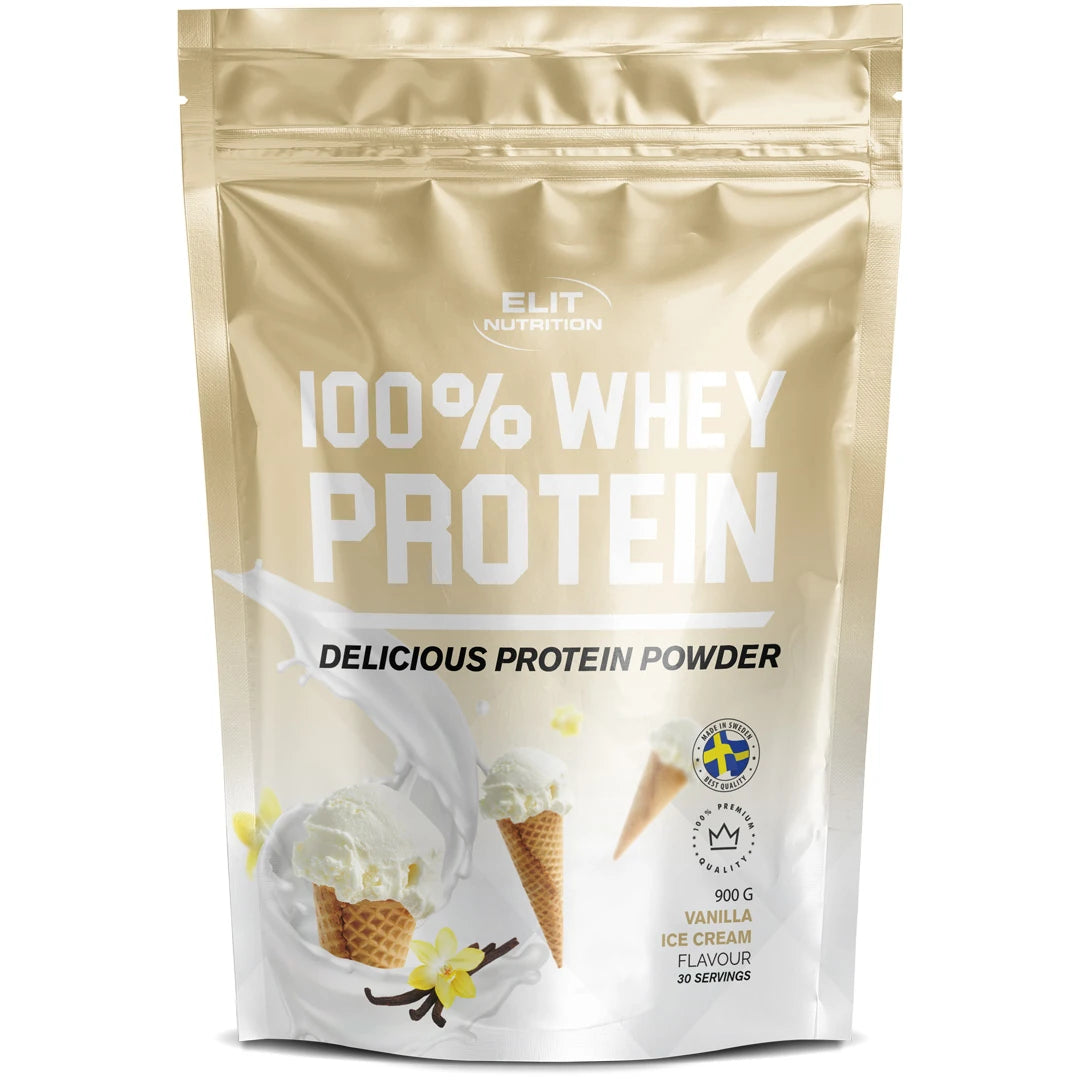 Elit Nutrition 100% Whey Protein 900 g proteinpulver i en ljusbeige påse för smaken Vanilla Ice Cream., bild 3 av 6